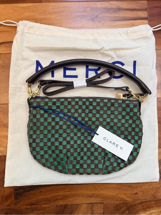 Clare V Handbags - Clare V. Petit Moyen Pine/Chocolate Woven Checker Crossbody Bag + Dust Bag